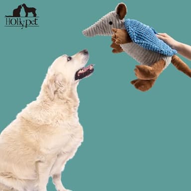 Hollypet Plush Dog Squeaky Toy Stuffed Armadillo Animal Pet Puppy Chew Toys with Clean Teeth for Small Medium Large All Breed Sizes Dogs, Blue, 14 in - Image 5