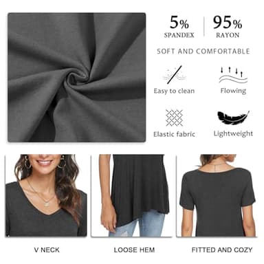 POPYOUNG Women's Plus Size Long Tunic Tops to Wear with Leggings Summer Short Sleeve Loose Fit Dressy Shirts M-5XL 5XL, Stripe Red - Image 5