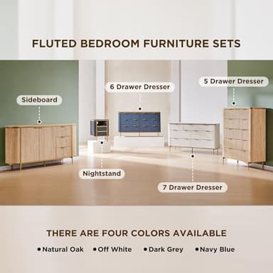 T4TREAM Fluted 5 Drawers Dresser for Bedroom, 48" Tall Modern Dresser Chest of Drawers, Gold Accents, Fluted Fronts, Wood Storage Dressers Organizer for Bedroom, Living Room, Dark Grey - Image 6