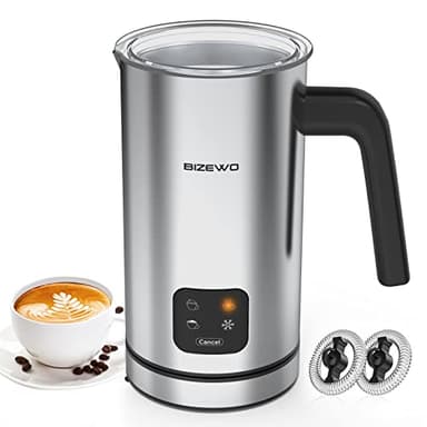 BIZEWO Milk Frother Electric, Warm and Cold Milk Steamer, 4 IN 1 Automatic Milk Warmer Stainless Steel with Touch Screen for Coffee, Latte, Macchiato, Cappuccino, Hot Chocolate - Image 1