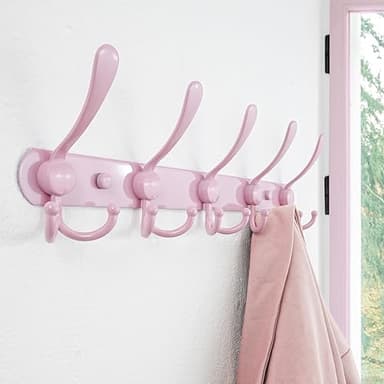Dseap Coat Rack Wall Mounted - 5 Tri Hooks, Heavy Duty, Stainless Steel, Metal Coat Hook Rail for Coat Hat Towel Purse Robes Mudroom Bathroom Entryway (Pink, Pack of 2) - Image 3