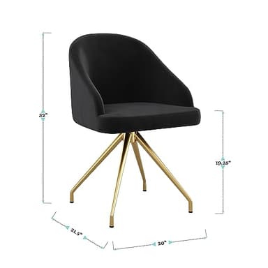 Martha Stewart Sora Stationary Swivel Task Chair with Sloped Arms for Home Office in Black Velvet with Polished Brass Frame - Image 3