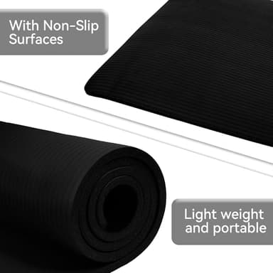 Fitvids All Purpose 1/2-Inch Extra Thick High Density Anti-Tear Exercise Yoga Mat with Carrying Strap, Black - Image 3