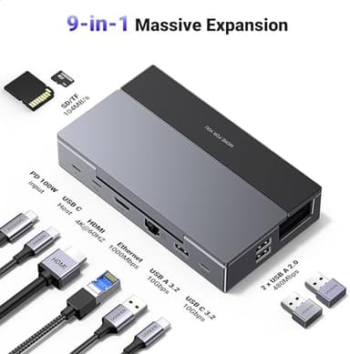 UGREEN Steam Deck Dock 9-in-1 USB C Docking Station with Foldable Stand, 4K@60Hz HDMI, Gigabit Ethernet, PD 100W, 10Gbps USB A&C 3.2, TF/SD Compatible with Steam Deck, Rog Ally, Rog X, Legion Go etc - Image 4