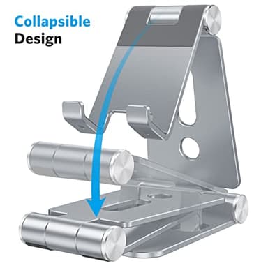 OMOTON Foldable Cell Phone Stand, C4 Portable Aluminum Phone Holder, Adjustable Phone Dock Cradle Compatible with iPhone 16/15/14 Pro Max, Samsung Galaxy, Small Tablets and Other Phones, Grey - Image 3