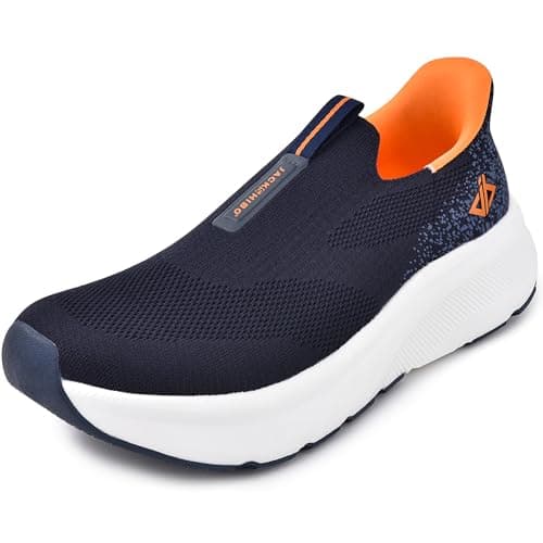 JACKSHIBO Mens Slip Ins Free up Hands Shoes Wide Toe Box Arch Support Orthopedic Walking Sneakers Cushioned Thick Zero Drop Sole Metatarsal Pads Blue Size 10.5 - Image 1