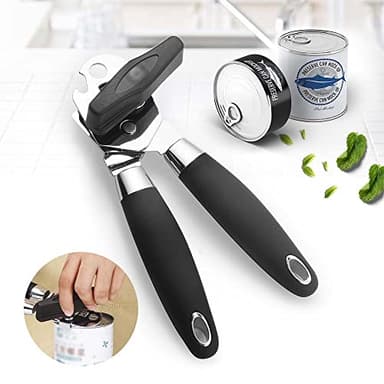 ZKIRON Easy Turn Manual Can Opener and Bottle Opener - Heavy Duty Stainless Steel Can Openers for Seniors, Smooth Edge, Ergonomic Handle, Durable Sharp Cutting Wheel (Black) - Image 6