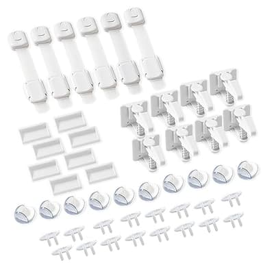 Inaya Complete Baby Proofing Kit - Child Safety Hidden Locks for Cabinets & Drawers, Adjustable Safety Latches, Corner Guards and Outlet Covers - Baby Proof Pack to Keep Your Child Safe at Home - Image 6