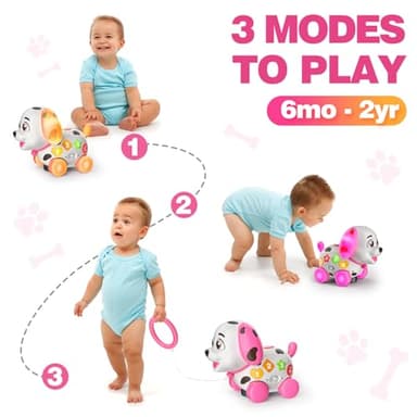 3-in-1 Musical Puppy Toys for 1 Year Old Girl Gift, Educational Baby Toy 6-12-18 Month, 1st Birthday Gift for 1 Year Old Girl Boy, First Bilingual Present for 7 8 9 10 Month Infant (Pink) - Image 2