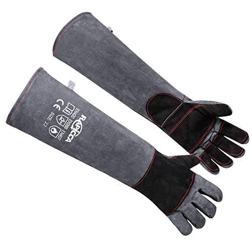 RAPICCA Animal Handling Gloves Bite Proof Reinforced Leather Padding Dog,Cat Scratch,Bird Handling Falconry Gloves Grabbing,Reptile Squirrel Snake Bite 22in Grey-Black - Image 1