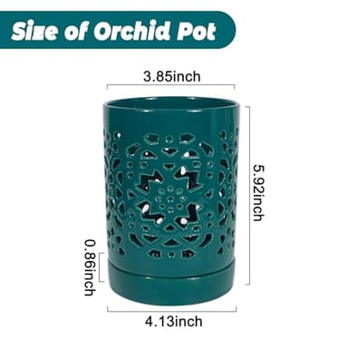 Exzzauk 4 Inch Orchid Pots with Holes, Garden Ceramic Orchid Pots with Separate Saucer for Indoor Outdoor Repotting (Green) - Image 2
