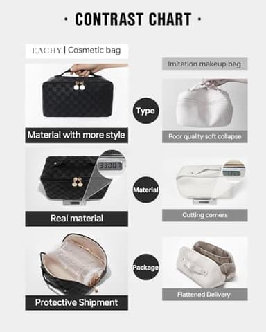 EACHY Travel Makeup Bag, Large Capacity Cosmetic Bags for Women, Waterproof Portable Open Flat Toiletry Bag Make up Bag with Divider and Handle, Gifts for Women (LD-Black, Large) - Image 5