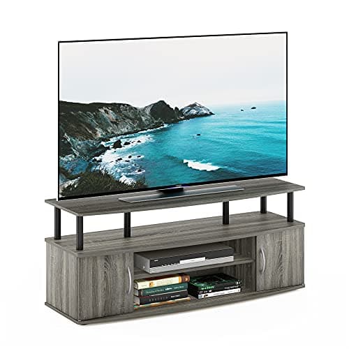 Furinno JAYA Large Entertainment Stand for TV Up to 55 Inch, French Oak Grey/Black - Image 1