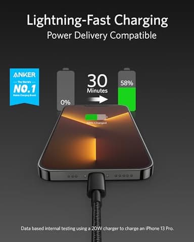 Anker New Nylon USB C to Lightning Cable, Apple MFi Certified for iPhone 14 Series, and More (6FT, Black) - Image 2
