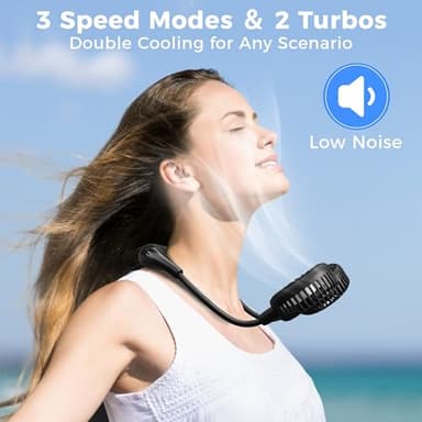 Portable Neck Fan, 2600mAh Battery Operated Ultra Quiet Hands Free USB Fan with Strong Wind, 360° Adjustable High Flexibility Wearable Personal Fan for Home Office Outdoor Travel (Black) - Image 3