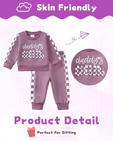 Mikrdoo 6 Months Baby Girl Clothes Toddler Girl Outfits Daddys Girl Long Sleeve Pullover Sweatshirt Pant Set Fall Winter Clothing for Girls Purple - Image 3