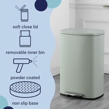 happimess HPM1006E Connor Rectangular 13-Gallon Trash Can with Soft-Close Lid and Free Mini Trash Can, Fingerprint Resistant, Modern, Minimalistic for Kitchen, Office, Bathroom, Pistachio Gelato - Image 3