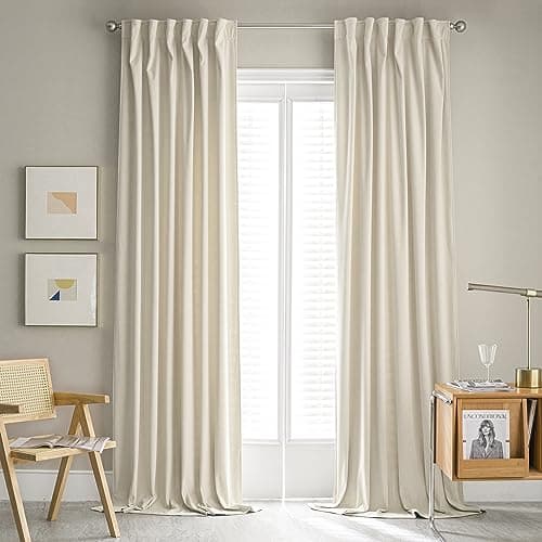 MUMFAS Velvet Curtains 120 Inches Long Floor to Ceiling Backdrop Extra Long Tall Curtains Drapery for Living Room, Ivory/Off White, Back Tab Rod Pocket 52 by 120 Inches Long 10 FT/Feet Length - Image 1