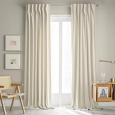 MUMFAS Velvet Curtains 120 Inches Long Floor to Ceiling Backdrop Extra Long Tall Curtains Drapery for Living Room, Ivory/Off White, Back Tab Rod Pocket 52 by 120 Inches Long 10 FT/Feet Length - Image 1