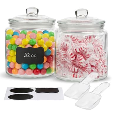 KooK Glass Storage Jars with Lids - 29oz (Set of 2), Kitchen Canisters for Sugar, Cookies, Cotton Balls, Glass Containers with Chalkboard Labels and Airtight Lid - Image 1