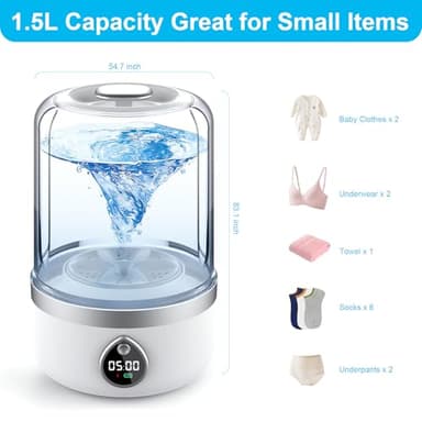 Ghegicu Portable Washing Machine, 1.5L Underwear Washer Rechargeable Cordless Makeup Sponges Cleaner Deep Clean Socks, Underwear, Baby Clothes, Washing Machine for Apartment, Dorm, Camping(White) - Image 4