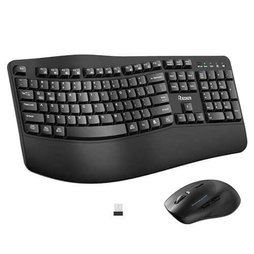 Wireless Keyboard and Mouse Combo,2.4G Full Size Wave Keys Ergonomic Keyboard with Wrist Rest for Natural Typing, 3 DPI Adjustable Ergonomic Silent Mouse for Computer/Laptop/Windows/Mac (Black) - Image 1