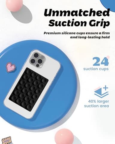 amBand Magnetic Sticky Phone Suction Grip for MagSafe, Removable for Wireless Charging, Durable Magnet Silicone Portable Mount Stand for iPhone 12 13 14 15 16 17 Series, Hands-Free Video/Selfie, Black - Image 4