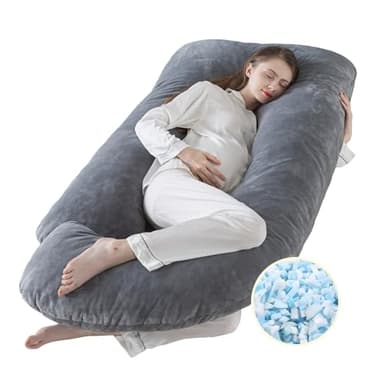 WhatsBedding Pregnancy Pillows for Sleeping, J Shaped Full Body Maternity Pillow for Adults, Memory Foam Filling Support for Back, Legs, Belly, HIPS for Pregnant Women (Gray) - Image 1