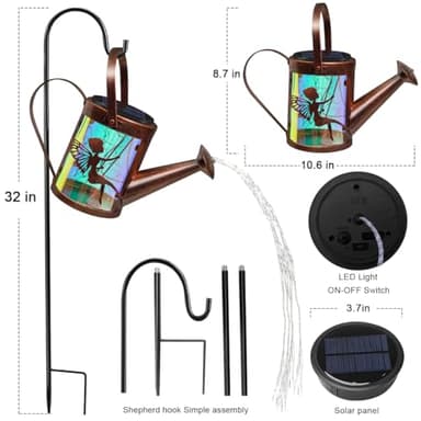 Solar Watering Can with Cascading Lights Garden Decor,Fairy Garden Accessories Hanging Solar Lights,Birthday Gifts for Women Mom,Gardening Lanterns with Shepherd Hook for Porch Patio Lawn Yard Art - Image 5