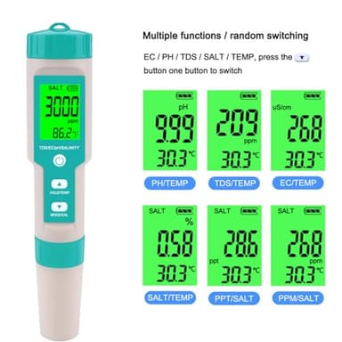 Aquarium Salt Tester -Pool Salt Tester, Versatile 5 in1 Salinity, PH, TDS, EC, and Temperature Meter, Digital Salinity Tester for Saltwater Aquarium, Accurate Salinity Meter,Green - Image 6