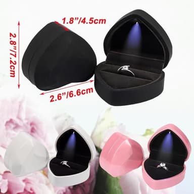 Heart Ring Box with LED Light, Luxury LED Lighted Engagement Ring Box, Velvet Earrings Jewelry Case with Light, Jewelry Display Box for Wedding, Engagement, Proposal, Birthday and Anniversary-Pink - Image 4