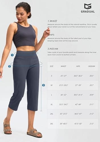 G Gradual Capri Pants for Women High Waist Workout Yoga Pants with Pockets Tummy Control Leggings Crop Straight Pants(Black,M) - Image 7