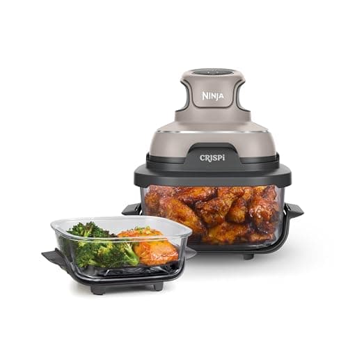 Ninja Crispi Air Fryer, Microwave, Freezer & Dishwasher Safe, Non Toxic Glass Portable Cooking System, 4 QT & 6 Cup Glass Containers with Storage Lids, Easy Meals, Air Fry, Bake, Stone, FN101ST - Image 1