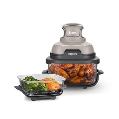 Ninja Crispi Air Fryer, Microwave, Freezer & Dishwasher Safe, Non Toxic Glass Portable Cooking System, 4 QT & 6 Cup Glass Containers with Storage Lids, Easy Meals, Air Fry, Bake, Stone, FN101ST - Image 1