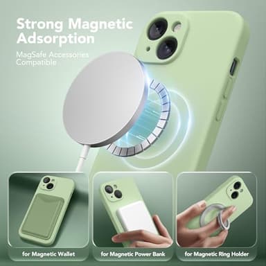 SuydanBox Magnetic for iPhone 15 Case, Compatible with MagSafe, [Screen Protector + Full Camera Protection], Silicone Shockproof Anti-Scratch Protective Phone Case for iPhone 15 6.1", Matcha - Image 2