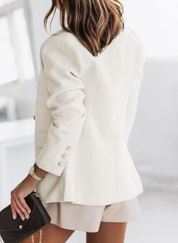 Happy Sailed Tweed Blazers for Women Dressy Casual Double Breasted Long Sleeve Lapel Collar Formal Blazer Jackets Slim Fit Open Front Business Work Jackets White Small - Image 4