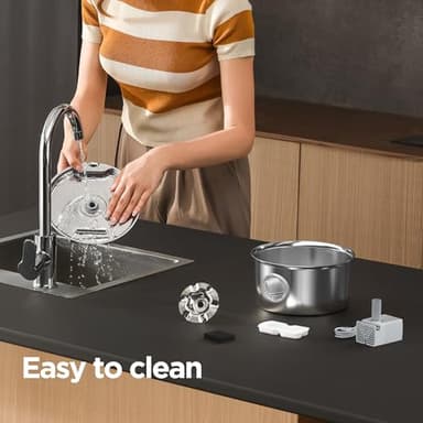 Stainless Steel Cat Water Fountain: 88oz/2.6L Ultra Quiet Pet Fountain with Flower Kitty Spout & LED Blue Light Water Dispenser with Water Level Window for Cats/Dogs Indoor (Silver) - IHOUONE - Image 9