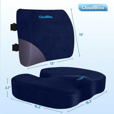 CloudBliss Seat Cushion,Office Chair Cushion,Car Seat Cushion,Lumbar Support Pillow for Office Chair,Back Support Memory Foam Pillow Coccyx Cushion for Tailbone Pain&Sciatica Pain Relief,Blue, X-Large - Image 2