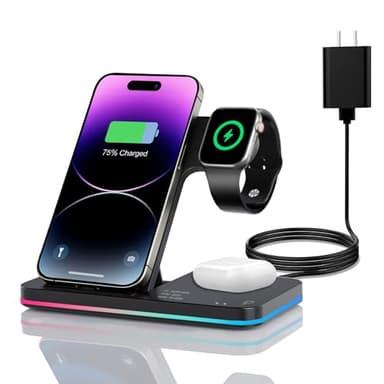 Wireless Charger 3 in 1 Charging Station lPhone Fast Foldable Charging Stand for Apple Multiple Devices with an 18 W Quick Charger for lPhone 16/15/14/13 Pro Max Apple Watch AriPods Pro 2 - Image 1