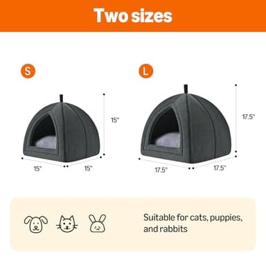Amazon Basics Cat Cave Bed, 2-in-1 Foldable House for Indoor Cats, with Washable Cushion and Non-Slip Base, 17.5 x 17.5 Inches, Large - Image 5