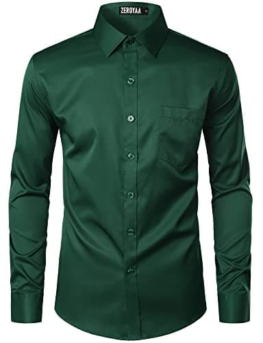 ZEROYAA Men's Urban Stylish Casual Business Slim Fit Long Sleeve Button Up Dress Shirt with Pocket ZLCL29-Dark Green Medium - Image 4
