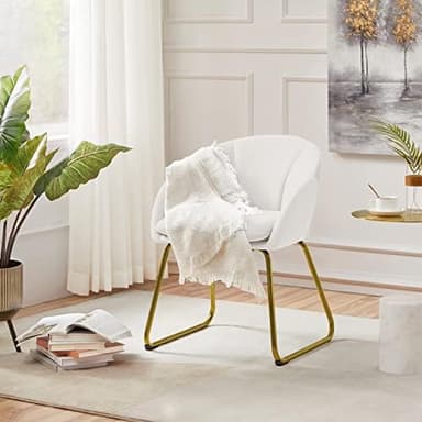 Yaheetech Modern Velvet Vanity Chair Armchair, Flower Shaped Makeup Chair with Golden Metal Legs for Living Room/Makeup Room/Bedroom/Home Office/Kitchen, White - Image 6