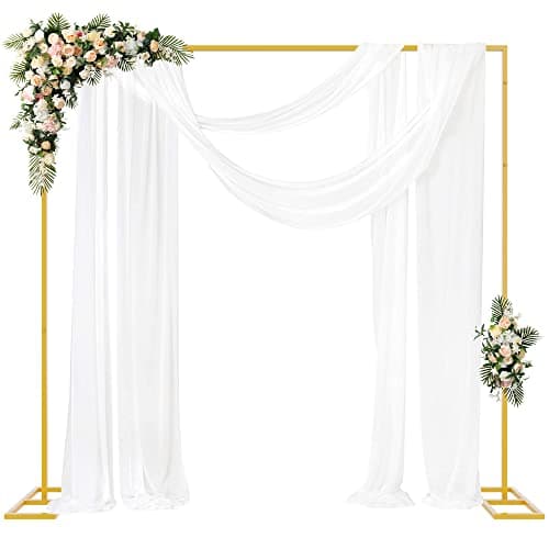 Fomcet 8FT x 8FT Backdrop Stand Heavy Duty with Base, Gold Portable Adjustable Pipe and Drape Backdrop Stand Kit, Square Metal Arch Party Frame for Wedding Birthday Parties Banquet Decorations - Image 1