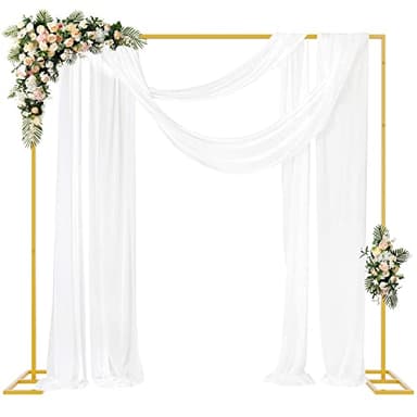 Fomcet 8FT x 8FT Backdrop Stand Heavy Duty with Base, Gold Portable Adjustable Pipe and Drape Backdrop Stand Kit, Square Metal Arch Party Frame for Wedding Birthday Parties Banquet Decorations - Image 1