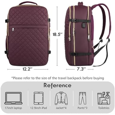 MOMUVO Large Travel Backpack Women, Flight Approved Carry On Backpack, Water Resistant Anti-Theft Large Casual Daypack Fit 17 Inch Laptop with USB Charging Port, Dark Purple - Image 4