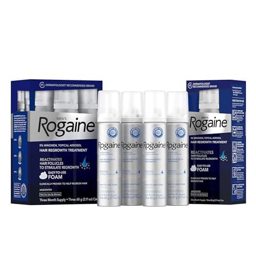 Rogaine Men's 5% Minoxidil Foam Hair Regrowth Treatment, FDA Approved Brand, Proven to Improve Hair Regrowth, Extra Strength Minoxidil Foam, Unscented Aerosol, 4 Month Supply (4 x 2.11 oz Cans) - Image 1