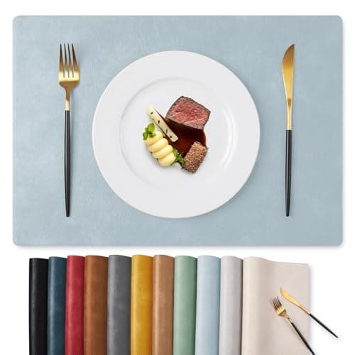 MOSAYT Vinyl Placemats Set of 4-12 X 17 Inch - Faux Leather 100% Waterproof Oil-Proof Wipeable PU Place Mats, Heat Resistant Reversible Table Mats for Kitchen, Dining, Outdoor (Light Grayish Blue) - Image 1