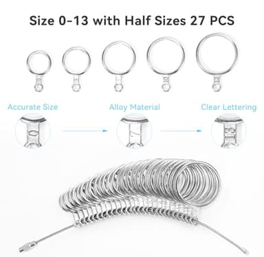 Yuicolili Ring Sizer Measuring Tool Kit,27 PCS Stainless Steel Measuring Ring Tool US Ring Size 0-13 with Half Sizes,2 PCS Finger Ring Sizing Measure Gauge (1 Magnified Glass) Size 1-17 USA Rings Size - Image 2