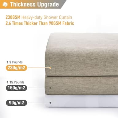 BTTN Fabric Shower Curtain - Linen Textured Weighted Cloth Shower Curtain Set with 12 Plastic Hooks, Hotel Spa Luxury Neutral Decorative Bath Curtains for Bathroom, Machine Washable - 72x72, Khaki/Tan - Image 4