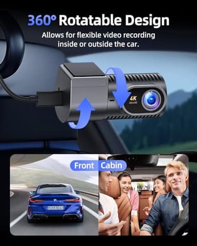 Dash Cam Front 4K - 1.5" IPS Display & 5G WiFi & 64G Card, 360° Rotation Mini Dashcam, Car Camera with WDR Night Vision, 24H Parking Mode, G-Sensor, Loop Recording,170° Angle, Dash Camera for Cars - Image 4